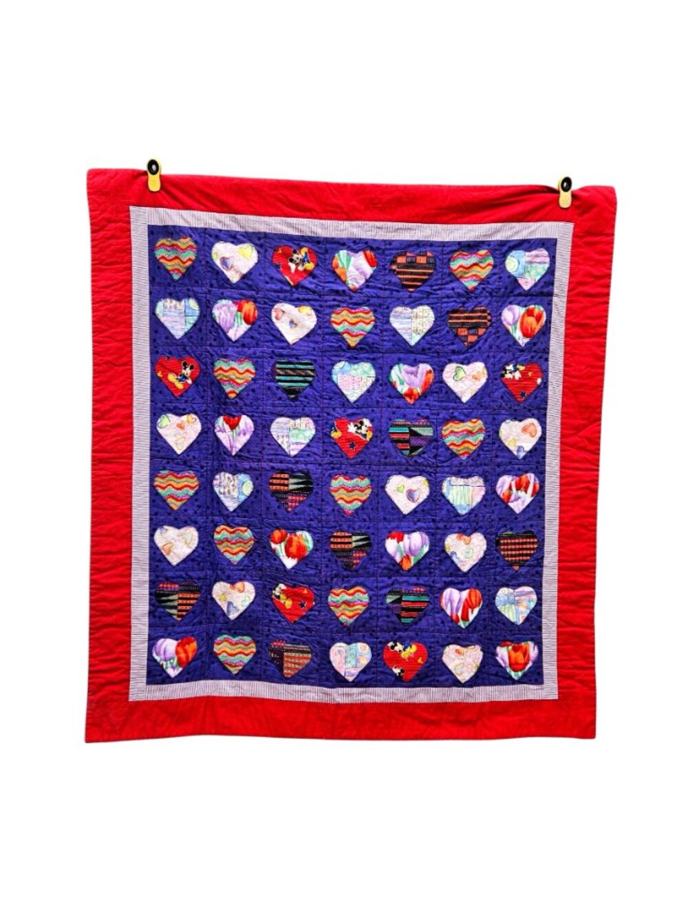 Heart Quilt Handmade Red Purple Cotton Applique 54x50 - Picture 2 of 15